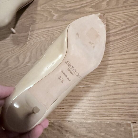 Jimmy Choo Nude Patent Leather Pointed Toe Pumps - Picture 15 of 16